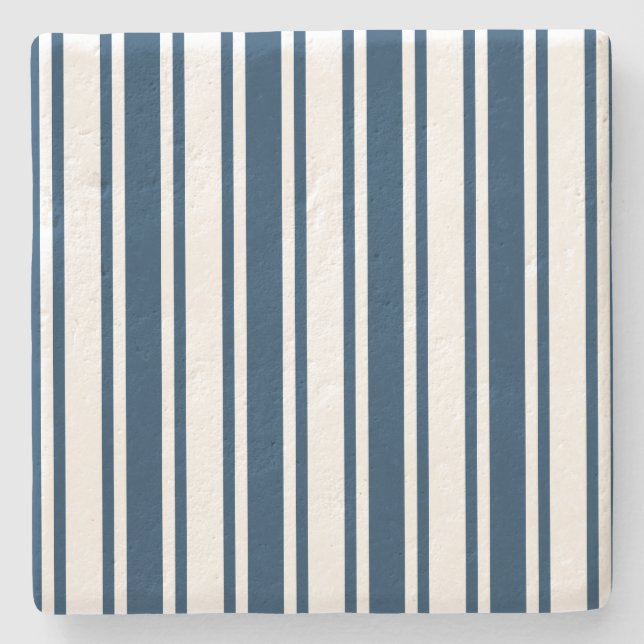Navy blue and white candy stripes stone coaster (Front)