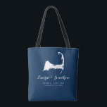 Navy Blue and White Cape Cod Map Wedding Gift Tote Bag<br><div class="desc">Navy Blue and White Cape Cod Map Wedding Guest Gift Tote Bag. Navy Blue background with white map of Cape Cod (area in Massachusetts) with white lettering. Map is on both sides and you have different wording on each side. For enquiries about custom design changes by the independent designer please...</div>