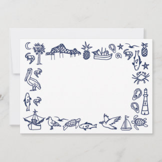 Navy Blue and White Charleston Toile Border Invitation