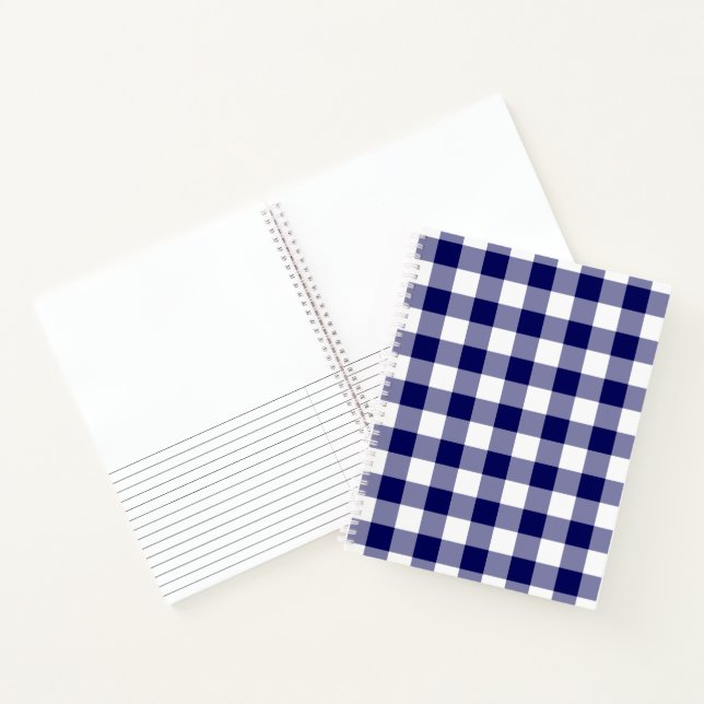 Navy Blue and White Checked Plaid Sketch Notes Notebook (Inside)