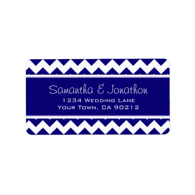 Navy Blue and White Chevron Pattern Custom Address Label (Front)