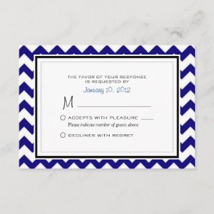 Navy Blue and White Chevron Pattern Wedding RSVP Card