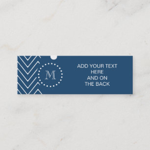 Navy Blue and White Chevron Pattern, Your Monogram Mini Business Card