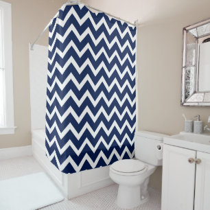 Navy Blue And White Chevron Shower Curtain