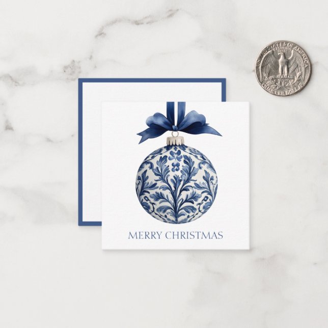 Navy Blue and White Chinoiserie Christmas Ornament Card (Front/Back In Situ)
