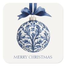 Navy Blue and White Chinoiserie Christmas Ornament
