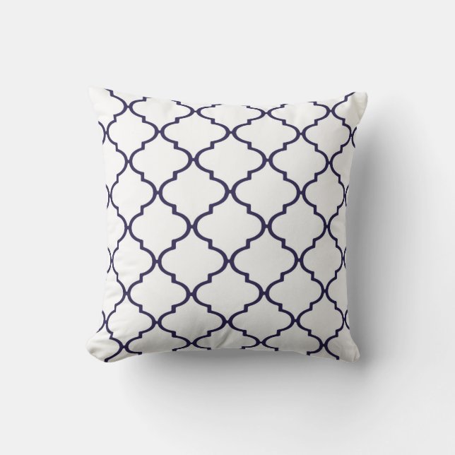 Navy Blue and White Classic Quatrefoil Pillow (Front)