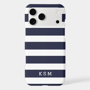 Navy Blue and White Classic Stripes Monogram