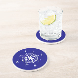 Navy Blue And White Coastal Decor Compass Rose Coaster
