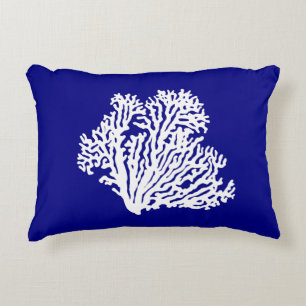 Navy Blue And White Coastal Decor Coral Decorative Cushion
