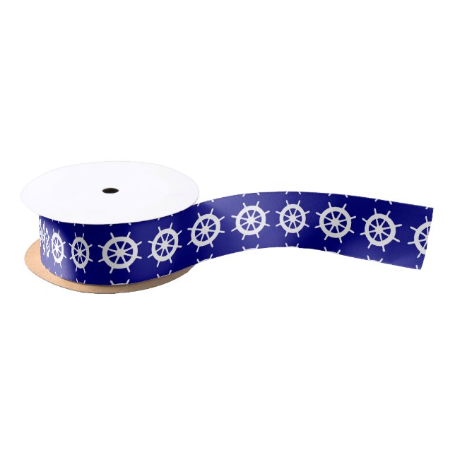 Navy Blue And White Coastal Decor Helm Satin Ribbon (Spool)