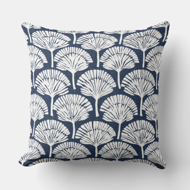 Navy Blue and White Coastal Throw Pillow (Front)