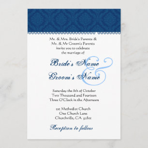 Navy Blue and White Damask Wedding Invitation