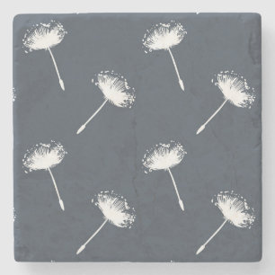 Navy Blue and White Dandelion Flowers Stone Coaster
