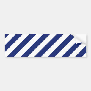 Navy Blue and White Diagonal Stripes Pattern Bumper Sticker