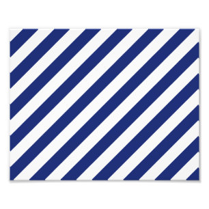 Navy Blue and White Diagonal Stripes Pattern Photo Print