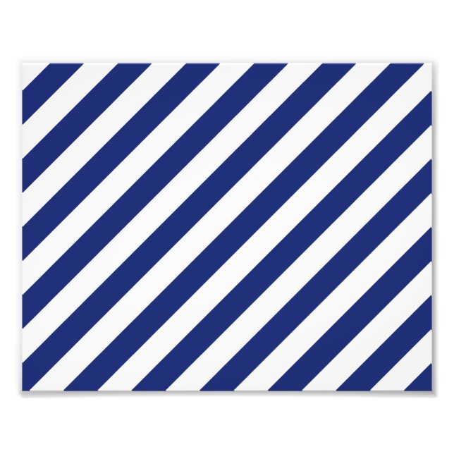 Navy Blue and White Diagonal Stripes Pattern Photo Print (Front)