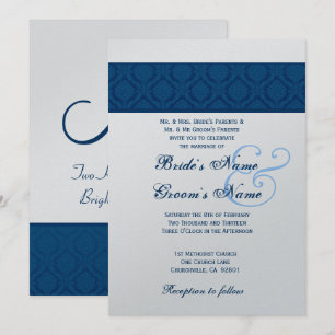 Navy Blue and White Diamond Damask Wedding Invitation
