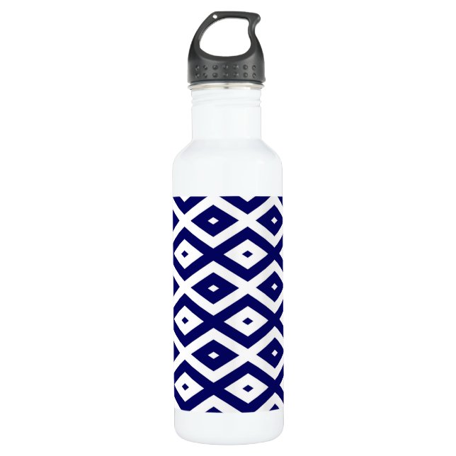 Navy blue and white diamond pattern 710 ml water bottle (Front)