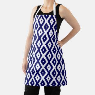 Navy blue and white diamond pattern apron