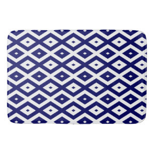 Navy blue and white diamond pattern bath mat