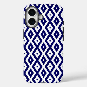 Navy blue and white diamond pattern iPhone 16 case