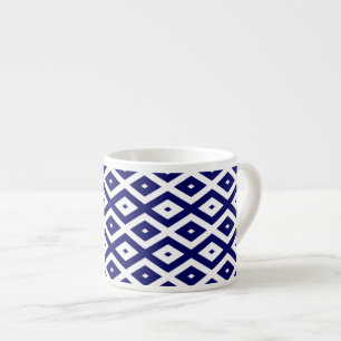 Navy blue and white diamond pattern espresso cup