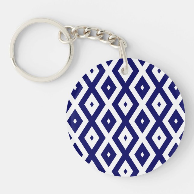 Navy blue and white diamond pattern key ring (Front)