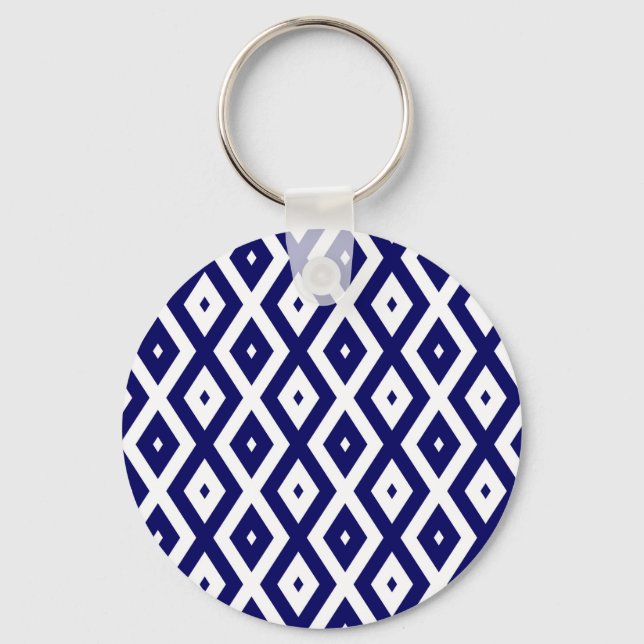 Navy blue and white diamond pattern key ring (Front)