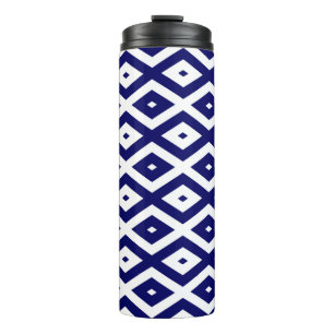 Navy blue and white diamond pattern thermal tumbler