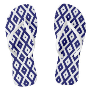 Navy blue and white diamond pattern thongs