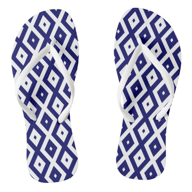 Navy blue and white diamond pattern thongs (Footbed)