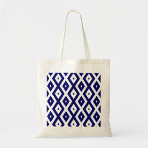 Navy blue and white diamond pattern tote bag