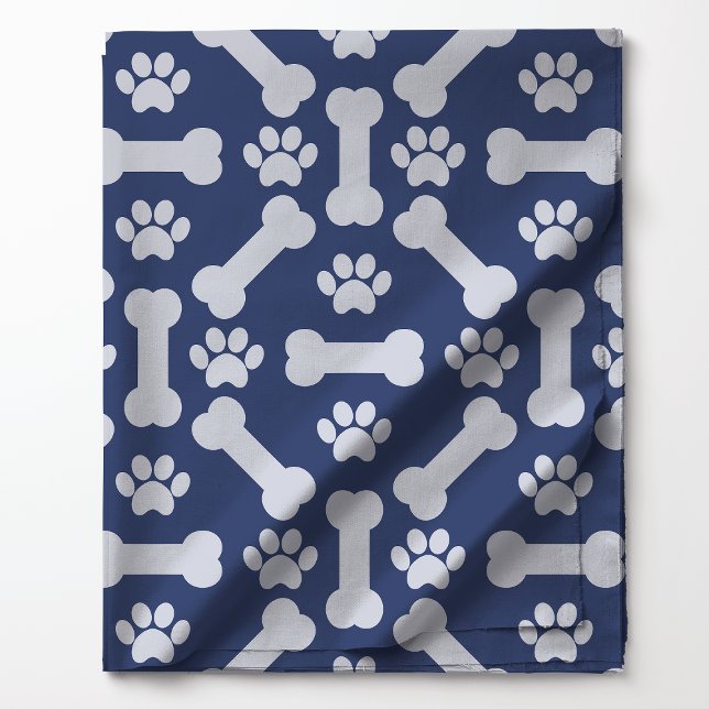 Navy Blue and White Dog Bones Paw Prints Pattern Fabric (Creator Uploaded)