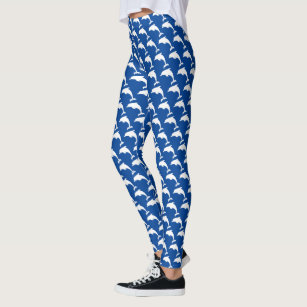 Navy Blue and White Dolphin Patterned Sea Life Leggings