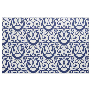 Navy Blue and White Elegant Pattern Fabric