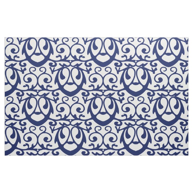 Navy Blue and White Elegant Pattern Fabric (Fat Quarter)