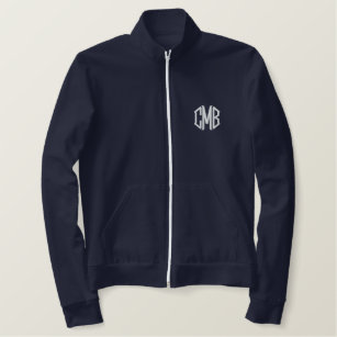 Navy Blue and White Embroidered Monogram Jacket