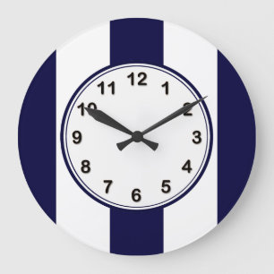 Navy Blue and White Extra Large Stripe Pattern Clock