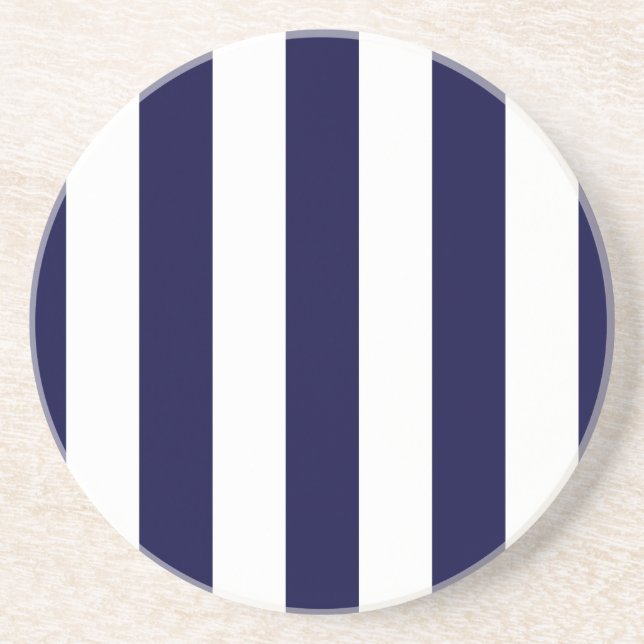 Navy Blue and White Extra Large Stripe Pattern Coaster (Front)