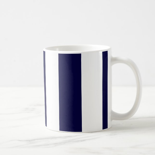 Navy Blue and White Extra Large Stripe Pattern Coffee Mug (Right)