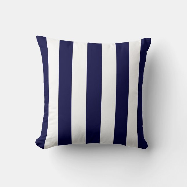 Navy Blue and White Extra Large Stripe Pattern Cushion (Front)