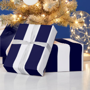 Navy Blue and White Extra Large Stripe Pattern Wrapping Paper