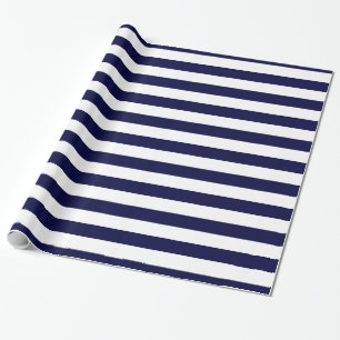 Navy Blue and White Extra Large Stripe Pattern Wrapping Paper