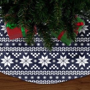 Navy Blue and White Fair Isle Pattern Brushed Polyester Tree Skirt