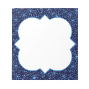Navy Blue and White Floral Border, Blank Notepad