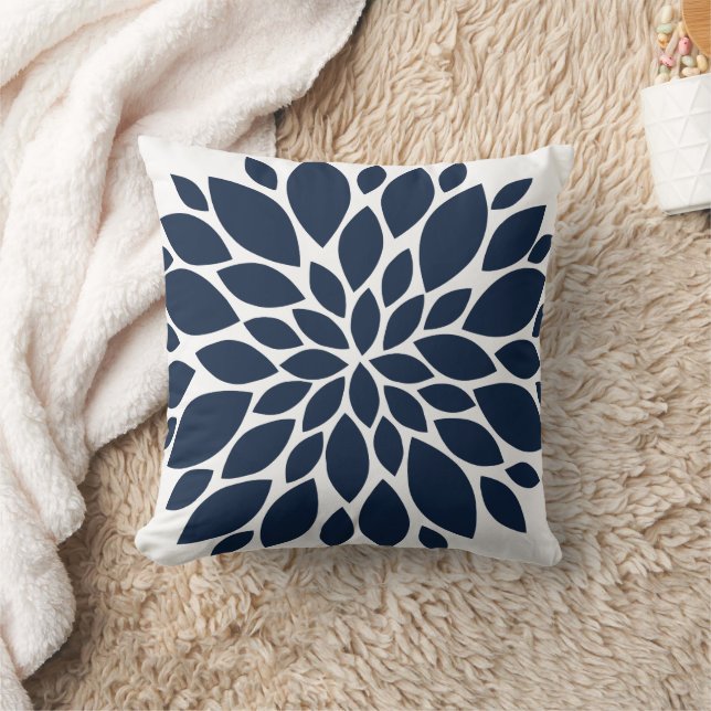 Navy Blue and White Floral Burst Cushion (Blanket)