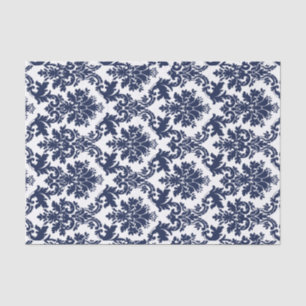 Navy blue and white floral damasks pattern tissue paper