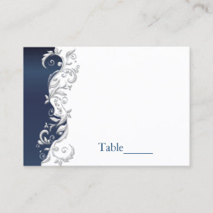 Navy Blue and White Florid Wedding Escort Cards