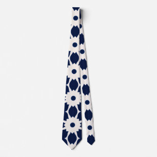 Navy Blue and White Geometric Floral Tie